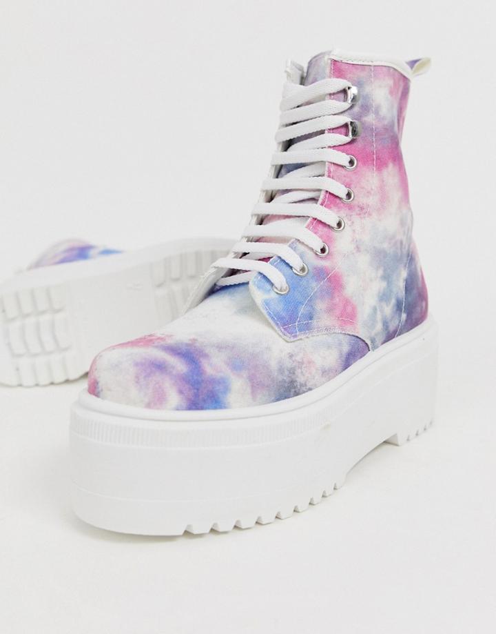 Asos Design Acton Chunky Lace Up Boots In Tie Dye - Multi