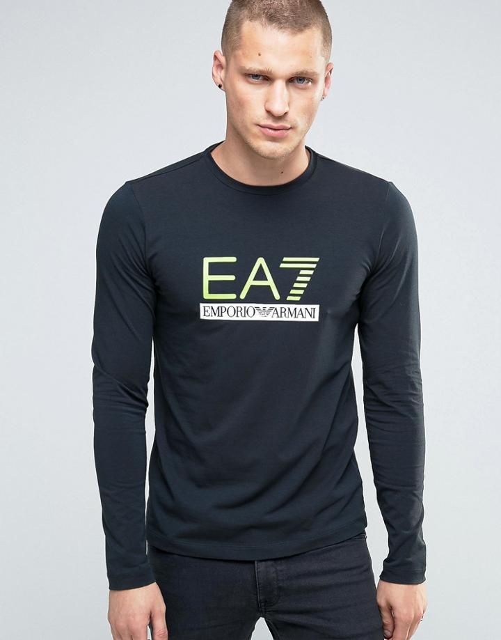 Emporio Armani Ea7 Long Sleeve Top With Large Logo In Navy - Navy