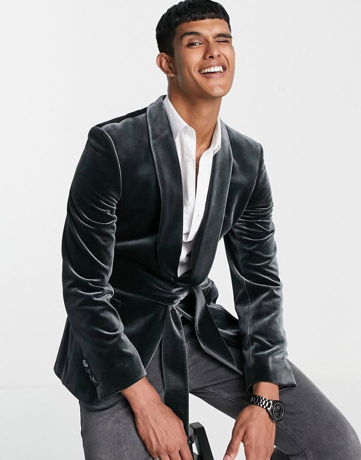 Asos Design Super Skinny Velvet Smoking Jacket In Black