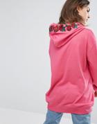 Daisy Street Oversized Hoodiewith Rose Embroidered Hood - Pink
