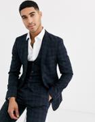 Asos Design Super Skinny Suit Jacket In Blackwatch Plaid Check In Navy