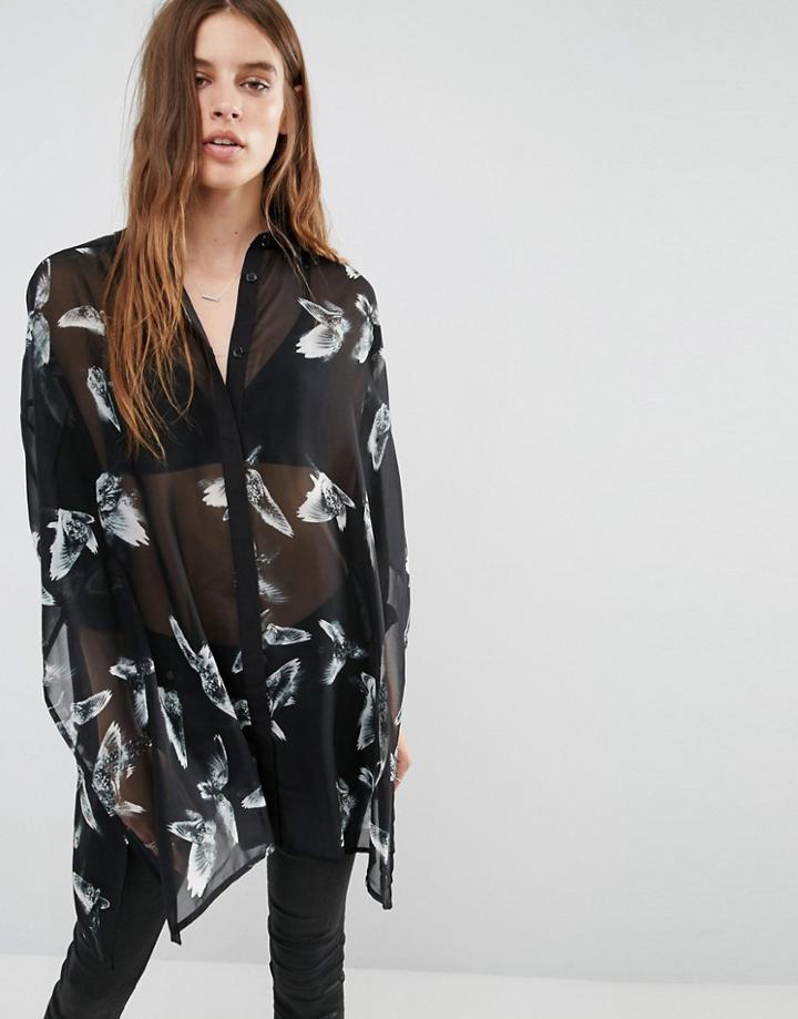 Religion Oversized Boyfriend Shirt In Bird Print - Multi
