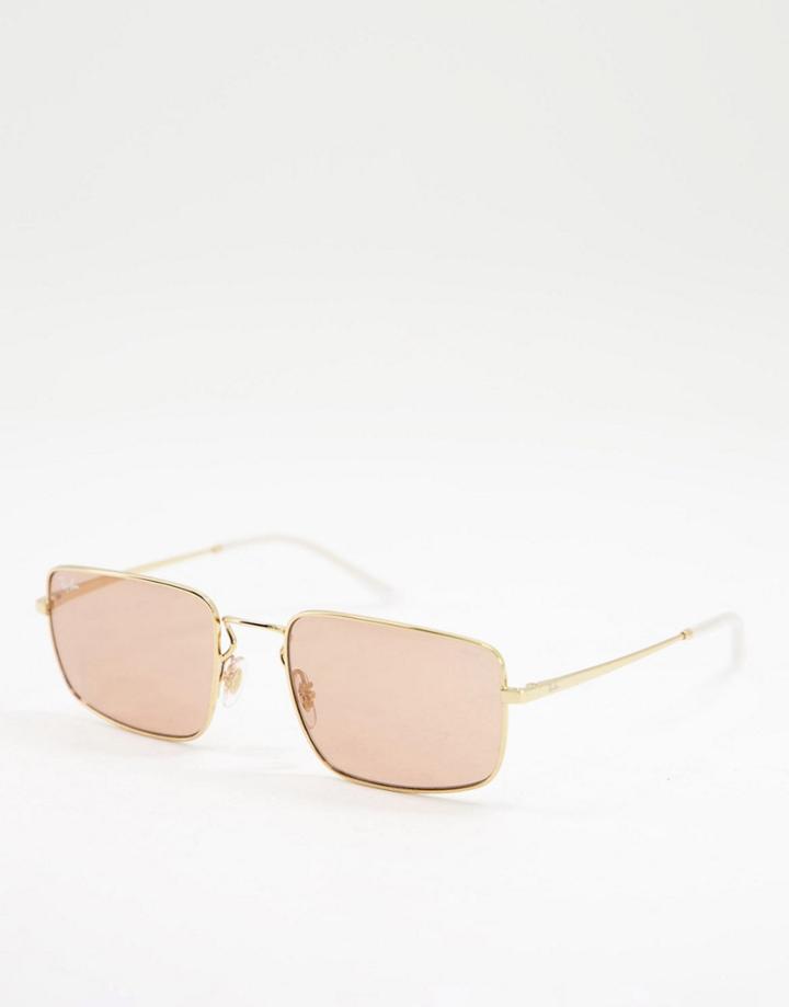 Ray-ban Women's 90s Rectangle Pink Lens Sunglasses In Gold 0rb3669