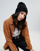 Boardsmans Cable Knit Beanie Hat With Pom Pom - Black