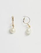 Asos Design Hoop Earrings With Knot And Pearl Drop In Gold Tone - Gold