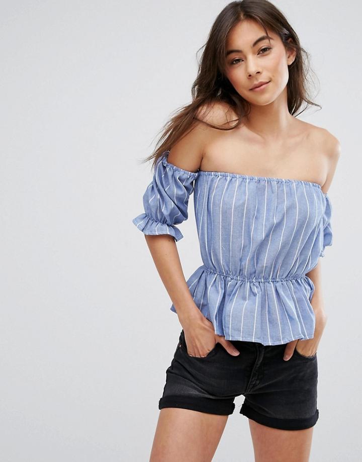 Parisian Off Shoulder Stripe Top - Blue
