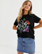 Asos Design T-shirt With Neon Glow Collage Motif In Organic Cotton - Black