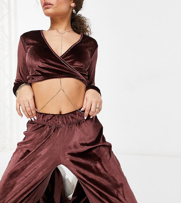 Fashionkilla Exclusive Velour Wide Leg Pants In Chocolate-brown