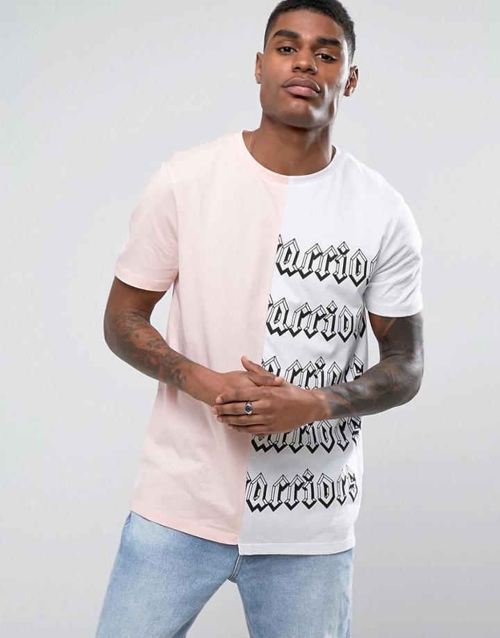 Asos Longline T-shirt With Cut & Sew Print - White