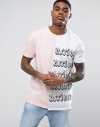 Asos Longline T-shirt With Cut & Sew Print - White