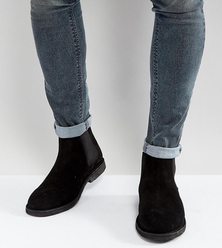 Asos Wide Fit Chelsea Desert Boots In Black Suede - Black