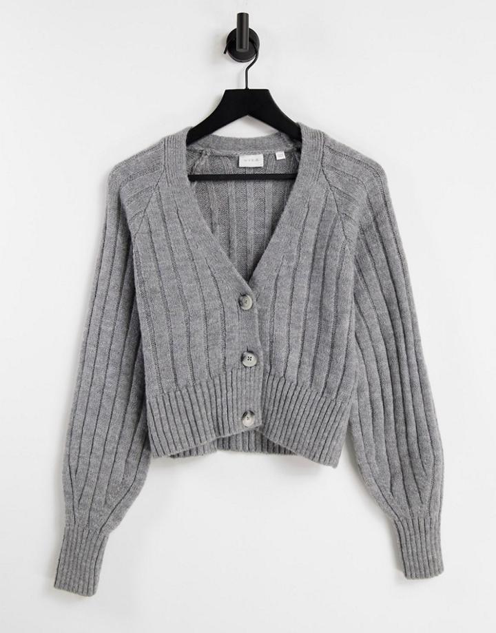 Vila Knitted Rib Cardigan In Gray-grey