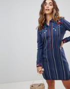 Pepe Jeans Andrew Embroidered Shift Dress - Navy