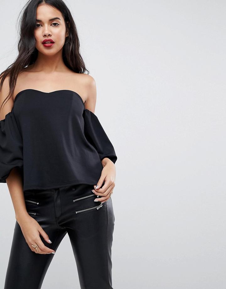 Asos Occasion Top In Scuba With Extreme Balloon Sleeves - Black