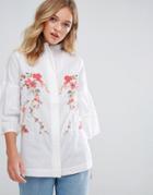 Neon Rose Embroidered Trophy Shirt - White