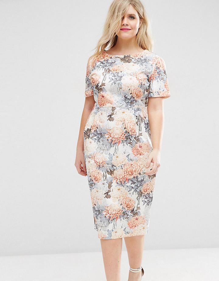 Asos Curve Occasion Floral Wiggle Dress - Multi