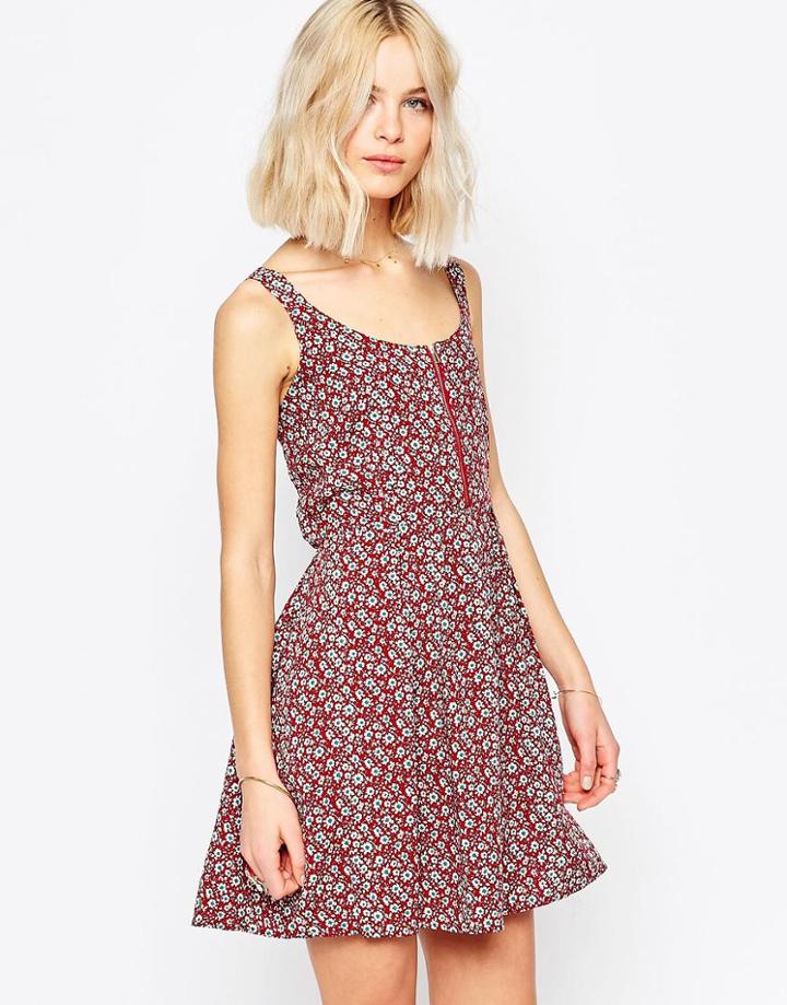 Brave Soul Floral Skater Dress - Red Combo