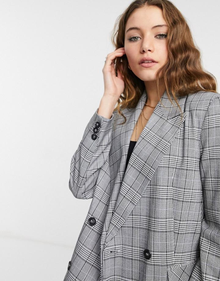 Topshop Double Breasted Blazer In Monochrome-black