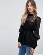 Asos Lace Mix Smock Blouse - Black