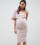 Asos Design Maternity One Shoulder Cape Midi Dress-pink