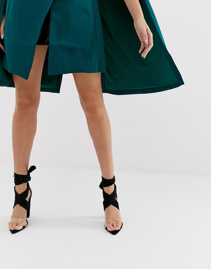 Public Desire Jordy Black Tie Up Block Heeled Sandals