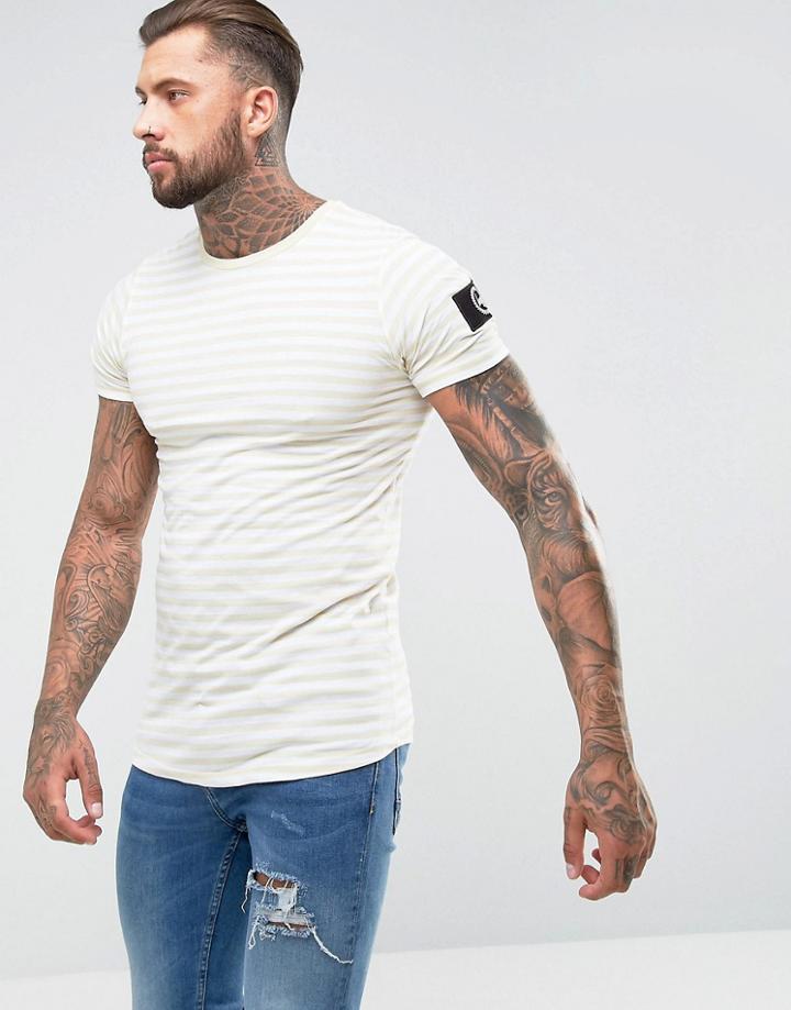 Hype T-shirt In Yellow Stripes With Sleeve Patch - White