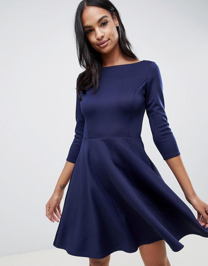 Club L Bardot Fit N Flare Dress - Navy