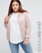 New Look Plus Quilted Satin Bomber Jacket - Pink