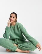 Asos Design Lounge Borg Sweatshirt & Sweatpants Set In Green
