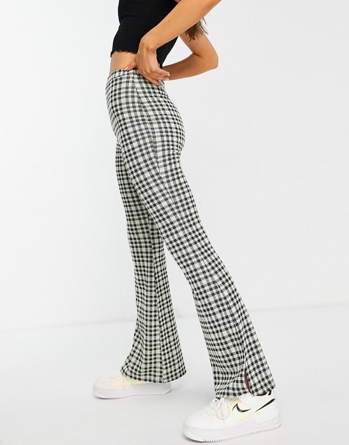 Asos Design Jersey Suit Kickflare Pants With Side Split In Lime Check-green