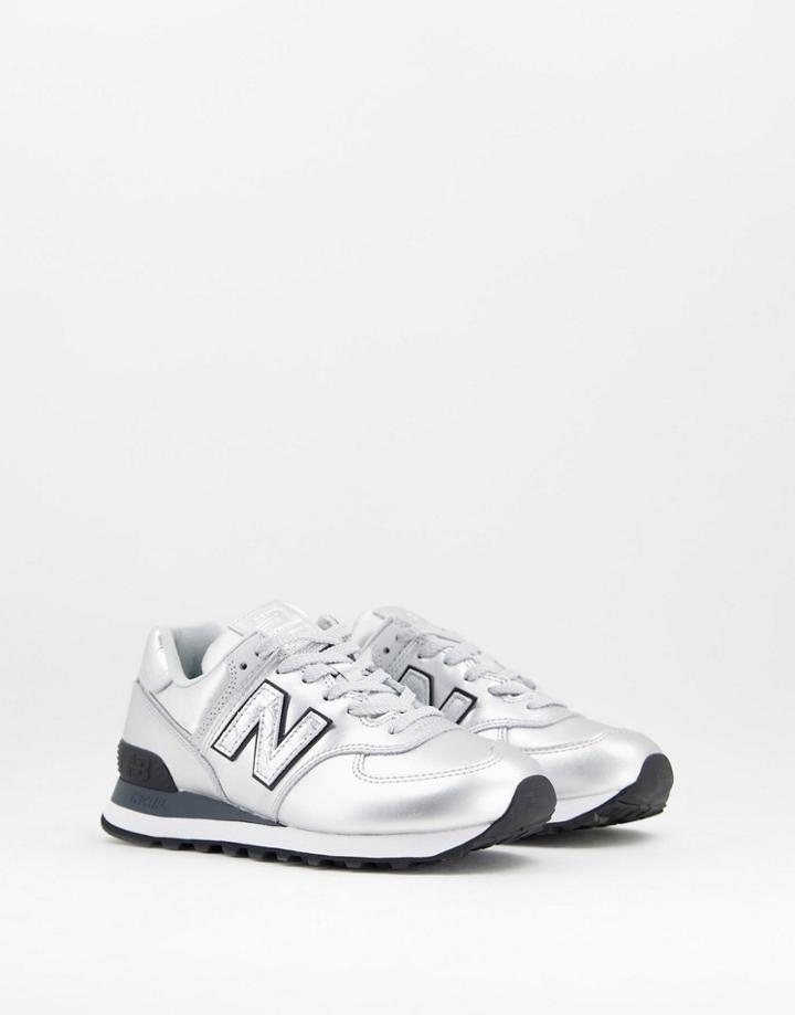 New Balance 574 Metallic Sneakers In Silver