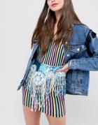Savage Rainbow Iridescent Beaded Belt Skirt-multi