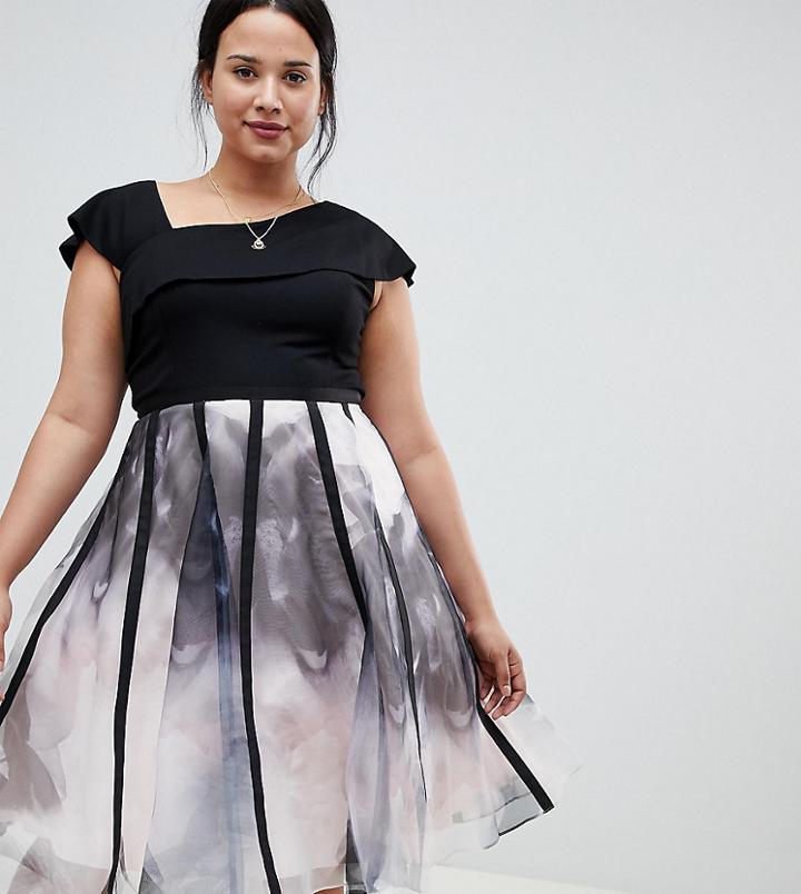 Coast Plus Maude Organza Print Volume Dress - Black