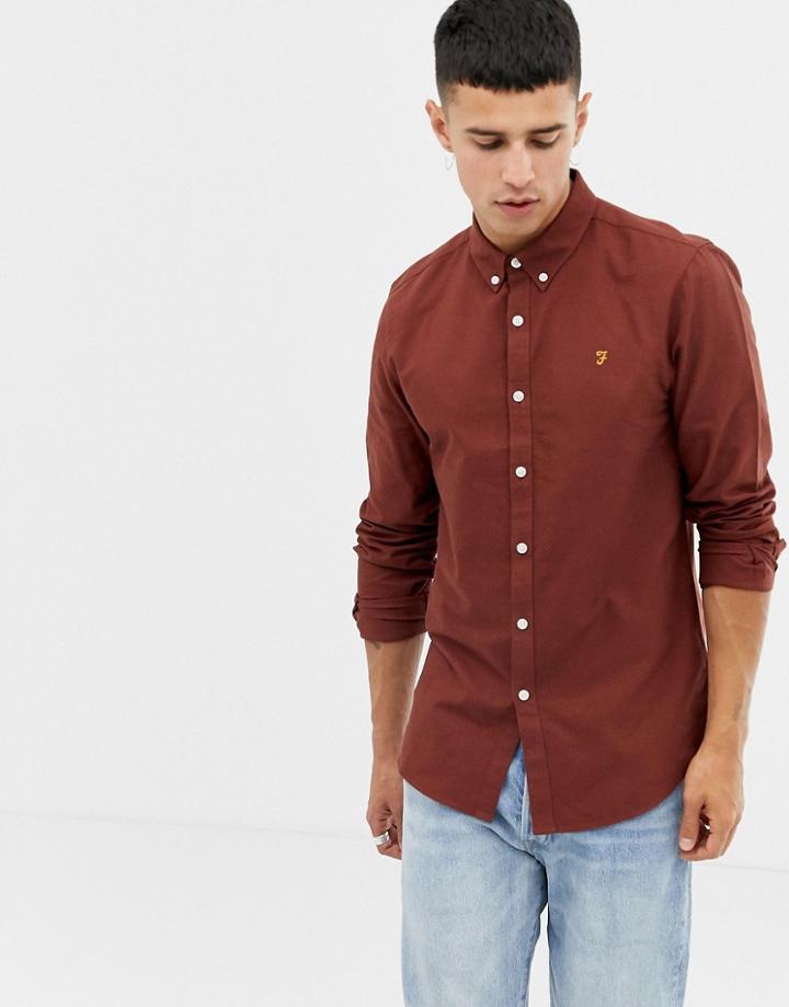 Farah Brewer Slim Fit Oxford Shirt In Rust-red