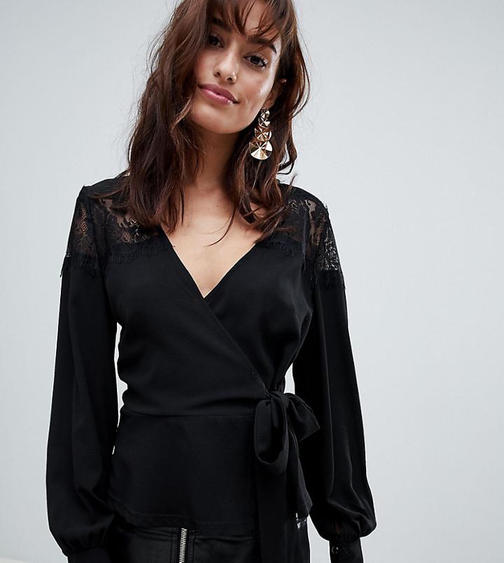 Outrageous Fortune Ruffle Detail Lace Insert Wrap Blouse