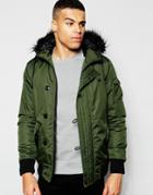 D-struct Nizkor Faux Fur Trimmed Bomber Jacket - Green