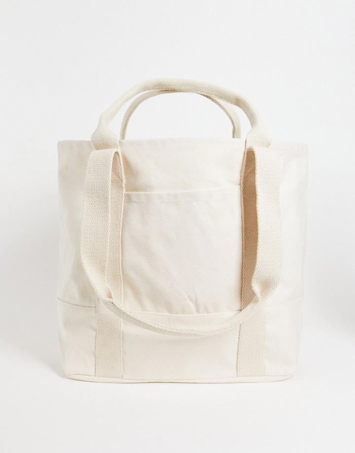 Asos Design Oversized Heavyweight Cotton Tote Bag With Grab And Shoulder Handle In Ecru - Cream-white