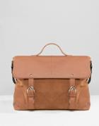 Asos Leather & Suede Mix Satchel In Tan - Tan