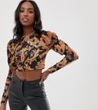 Asos Design Tall Long Sleeve Top With Puff Sleeve In Paisley Print - Multi