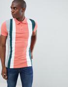 Asos Design Muscle Polo Shirt With Vertical Color Block In Pink - Pink