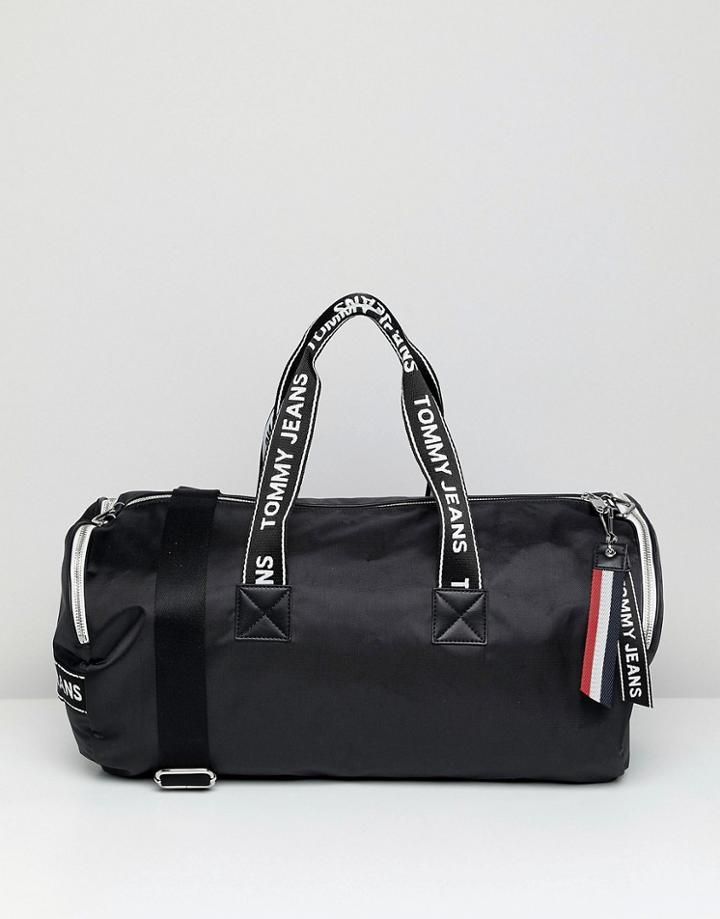 Tommy Jeans Barrell Bag With Logo Tape Straps - Black