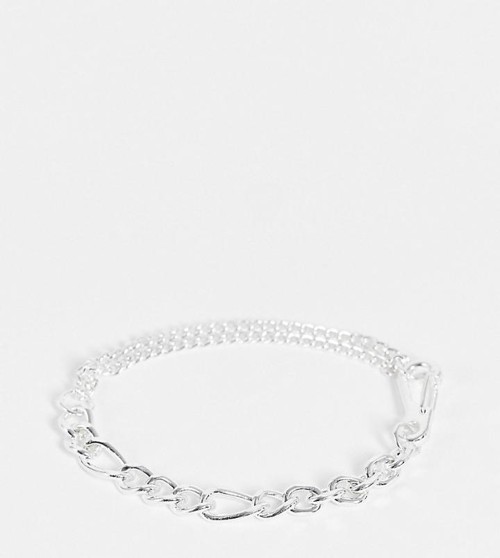 Asos Design Half Curb And Figaro Chain Bracelet In Real Silver Plate