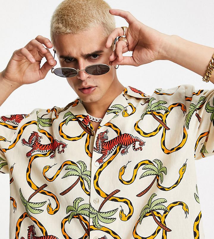 Collusion Camp Linen Shirt In Jungle Print-neutral