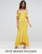 John Zack Petite Ruffle Bust Fishtail Maxi Dress - Yellow