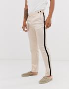 Asos Design Skinny Tuxedo Prom Suit Pants In Black With Champagne Side Stripe-cream