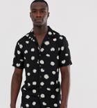 Asos Design Tall Regular Fit Daisy Print Shirt With Revere Collar - Black