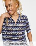 Asos Design Relaxed Revere Shirt In Knitted Stripe-blue