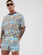 Asos Design Two-piece Swim Shorts In Retro Tile Print Super Short Length-multi