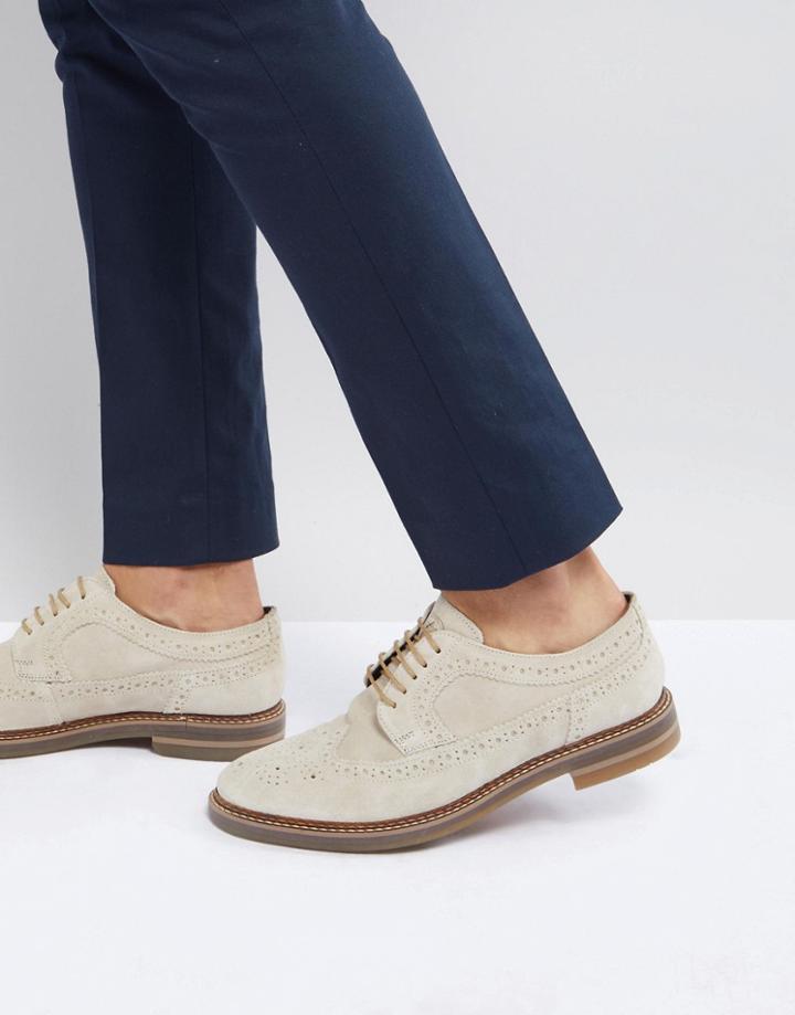 Base London Turner Suede Brogue Shoes In Beige - Beige