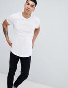 Asos Design Longline Waffle T-shirt With Curve Hem In White - White